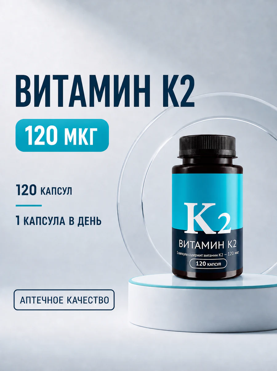 Обезличенная карточка витамина K2 на светлом подиуме